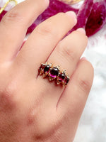 14k Vintage Etruscan Revival 5 Tourmaline Cabochon Ring