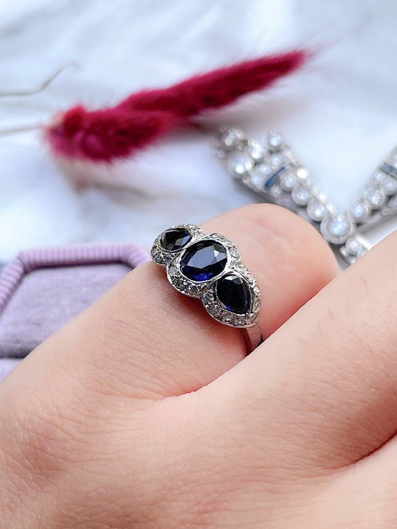 14k Vintage Natural Sapphire & Diamond Band