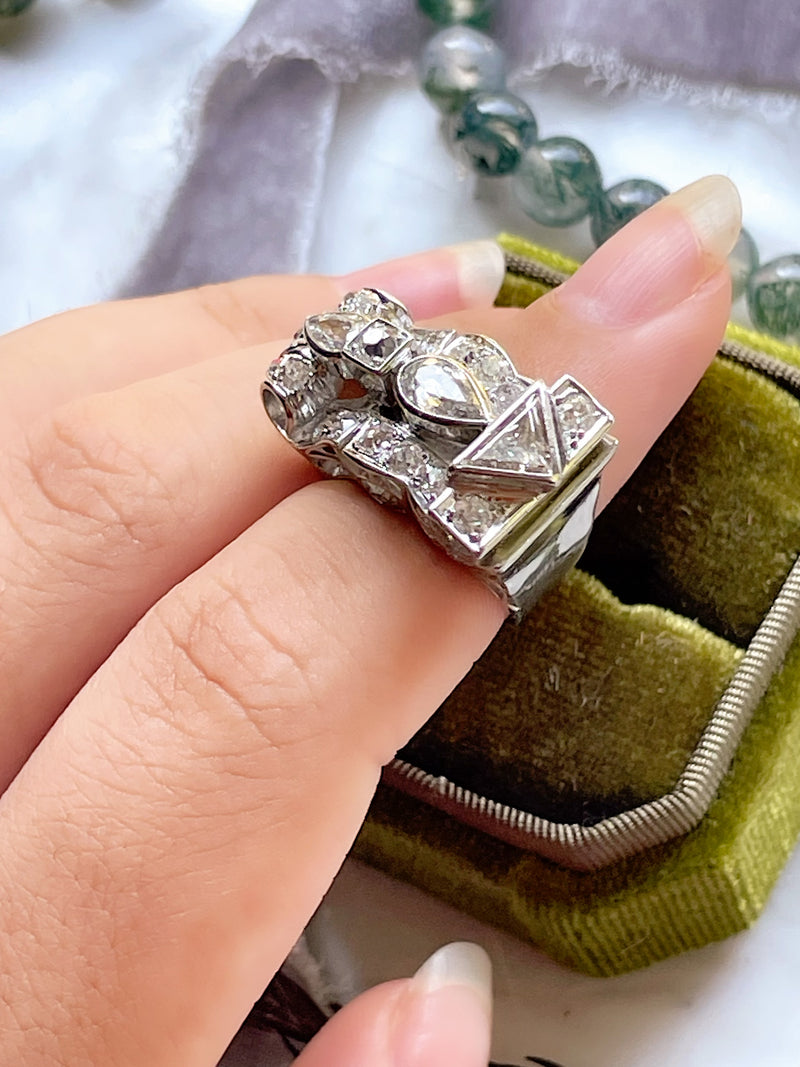 Platinum Vintage Old Mine Cut Diamond Dinner Ring