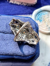 Platinum Art Deco 1.55cttw Diamond & Sapphire Dinner Ring