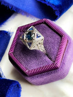 18K Art Deco Sapphire Ring in White Gold