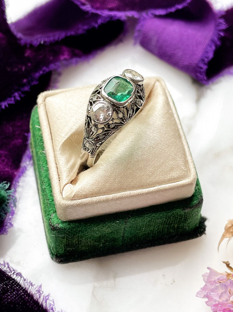 18k Edwardian Emerald & Diamond Ring