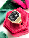 14k Art Deco Carved Onyx And Diamond Signet Ring