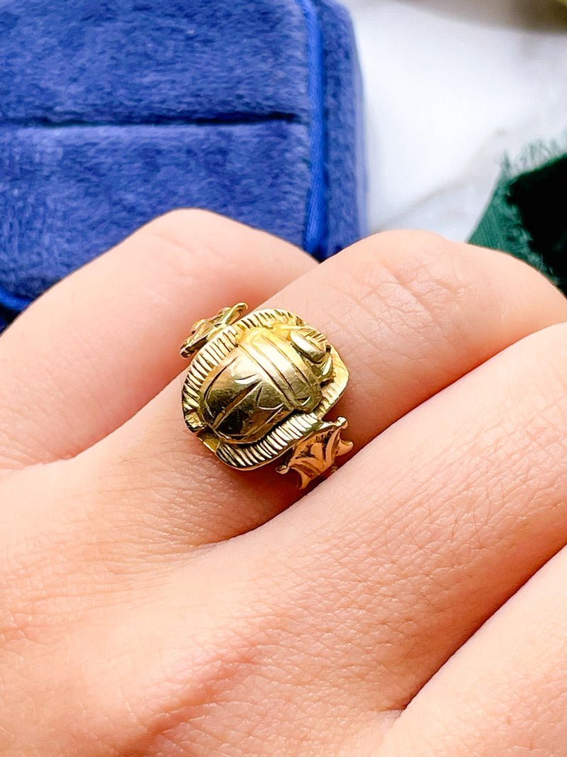 18k Vintage Egyptian Scarab Figural Ring