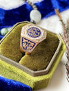 14k Art Deco White & Blue Enamel Signet Ring