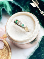 14k Vintage Emerald & Diamond Flush Mounted Ring