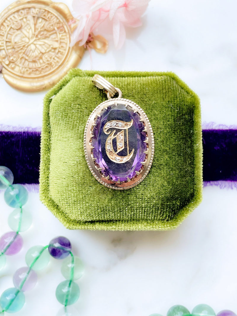 14k Victorian Amethyst & Diamond Pendant