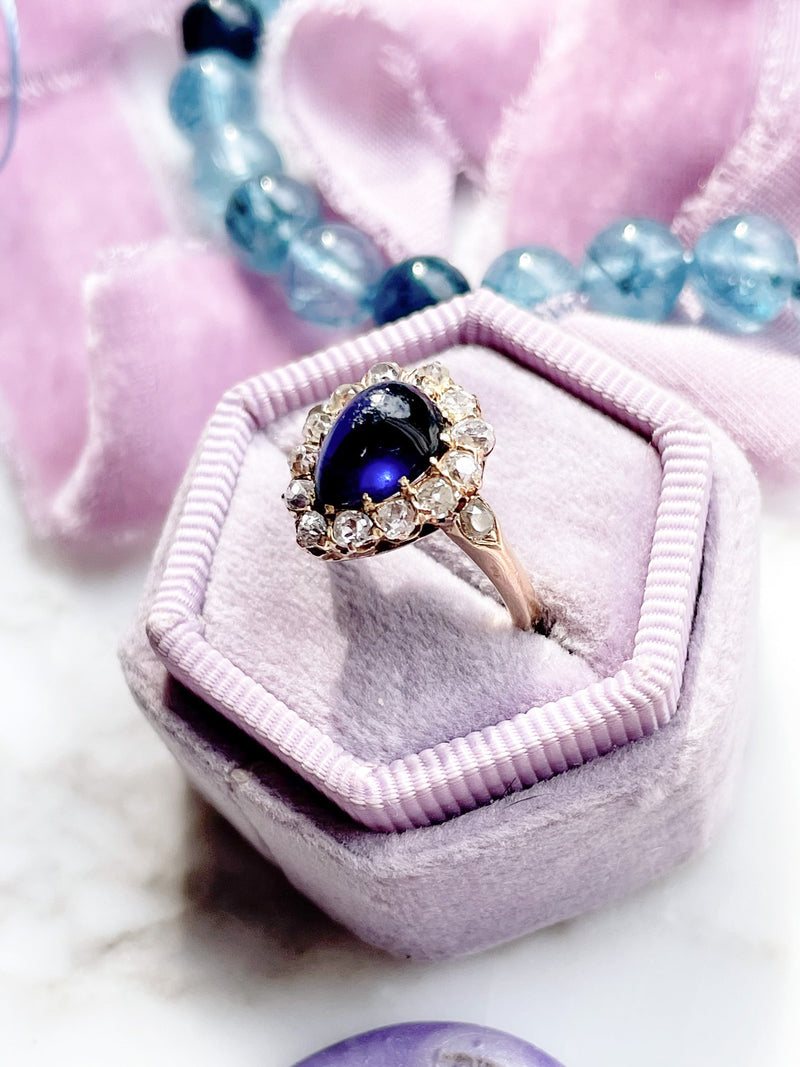 14k Antique Iolite & Diamond Ring