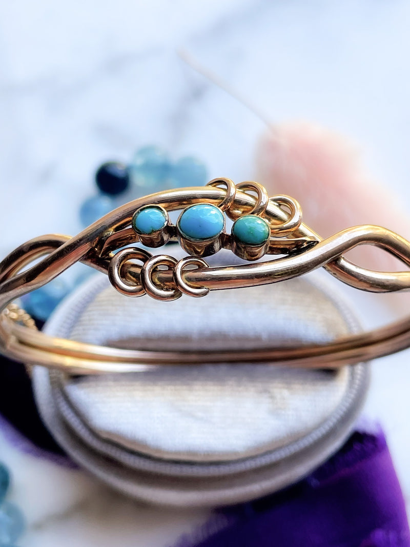 9k Victorian Rose Gold Turquoise Bangle