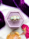 14k Antique Three Opal & Diamond Halo Ring