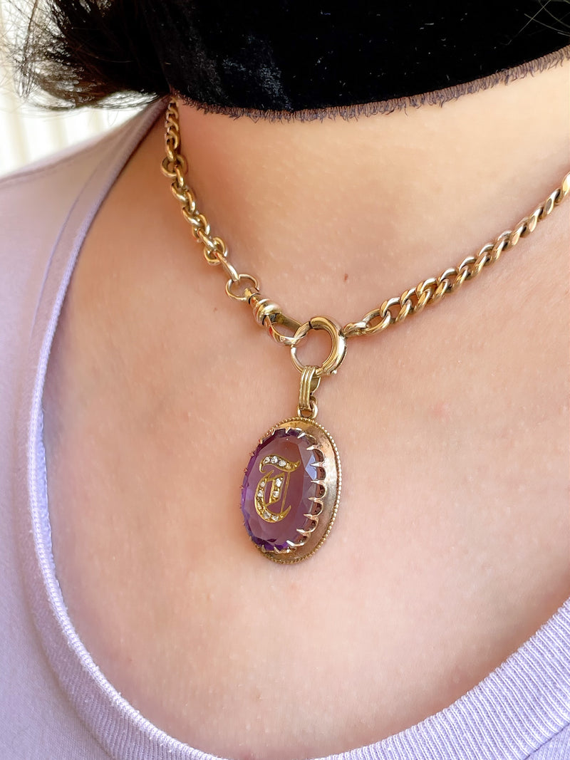 14k Victorian Amethyst & Diamond Pendant