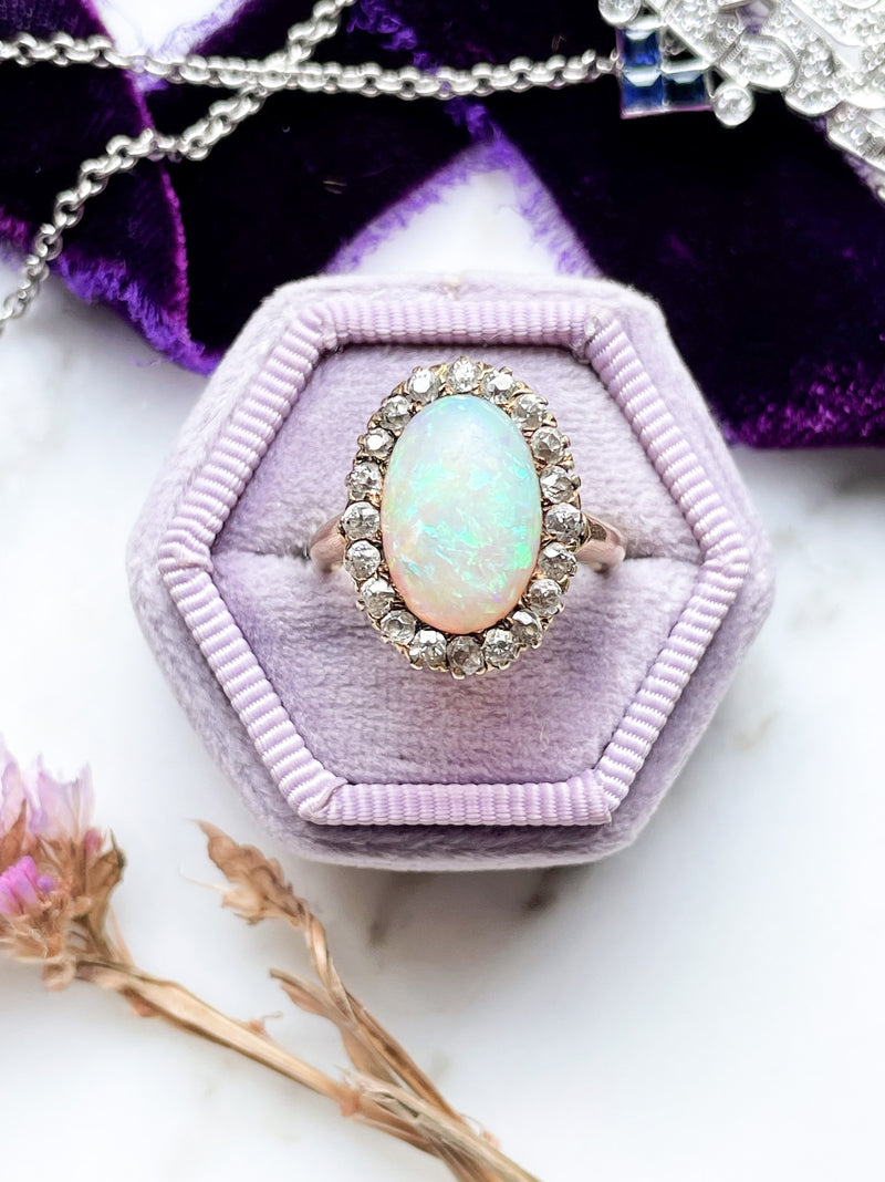 18k Victorian Opal Cabochon w/ Diamond Halo