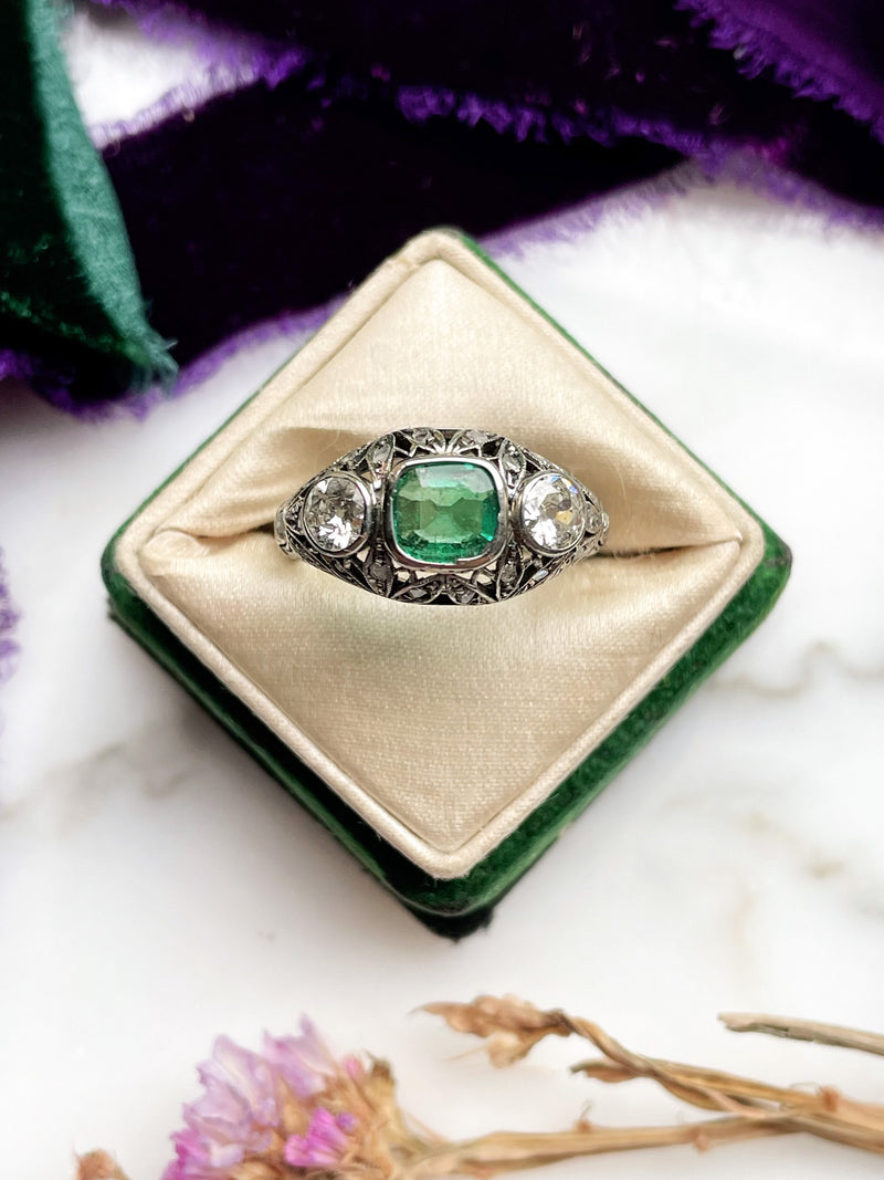 18k Edwardian Emerald & Diamond Ring