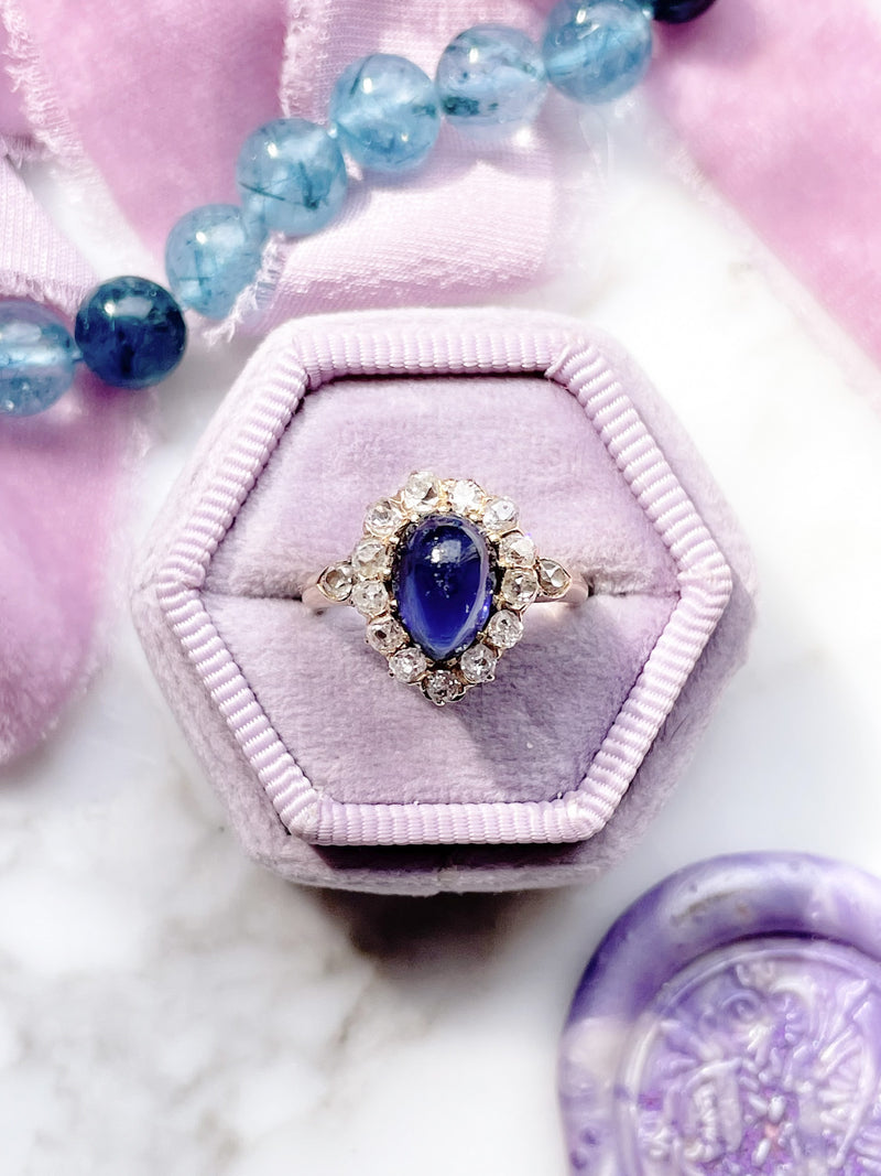 14k Antique Iolite & Diamond Ring