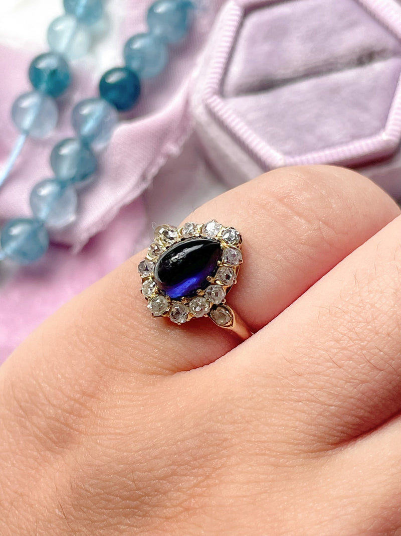 14k Antique Iolite & Diamond Ring