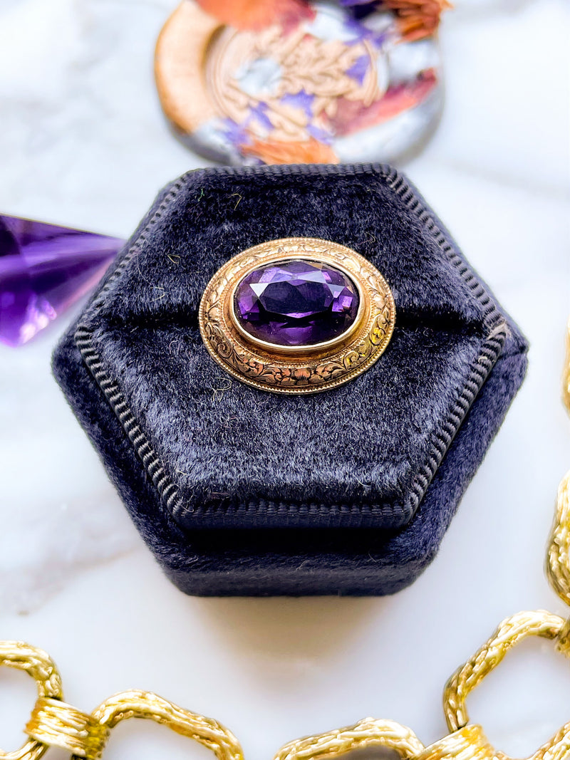 14k Victorian Oval Amethyst Brooch