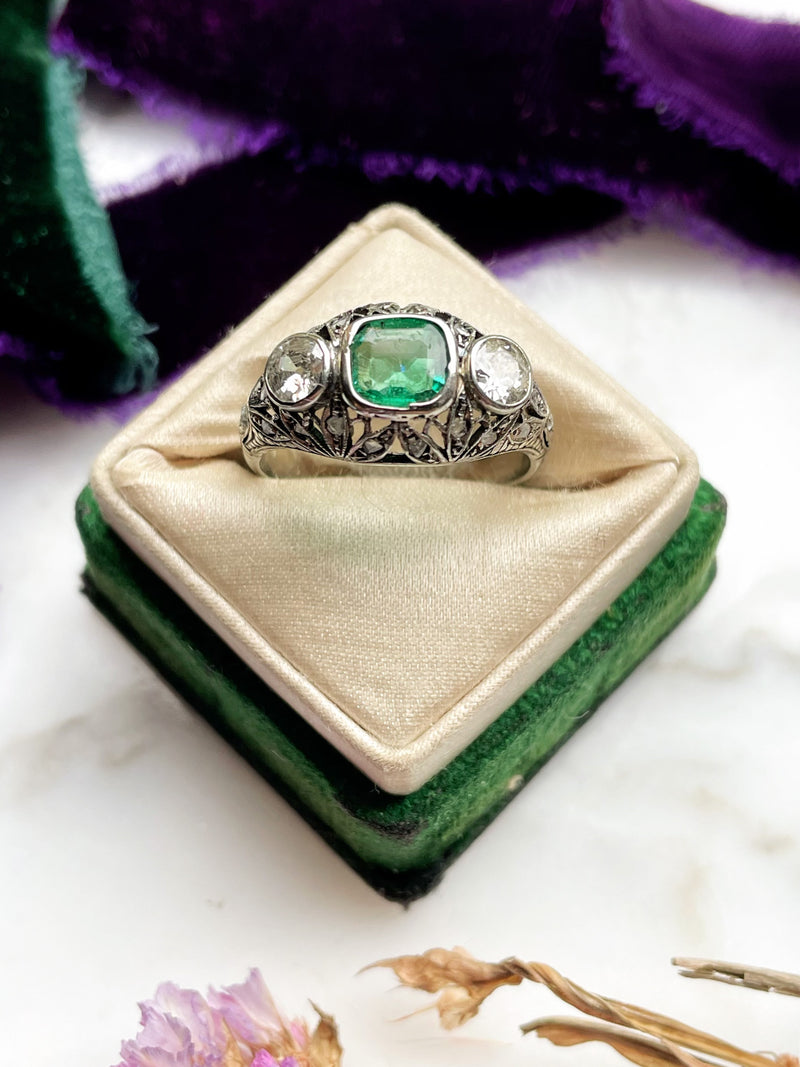 18k Edwardian Emerald & Diamond Ring