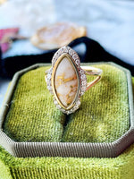 14k Gold Bearing Quartz Ring w/ Diamond Halo