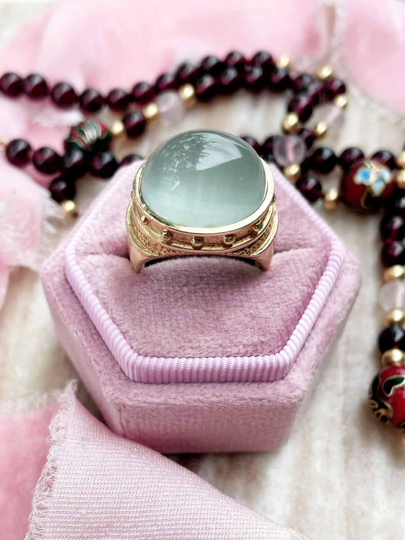 14k Vintage Etruscan Revival Aquamarine Cabochon Ring