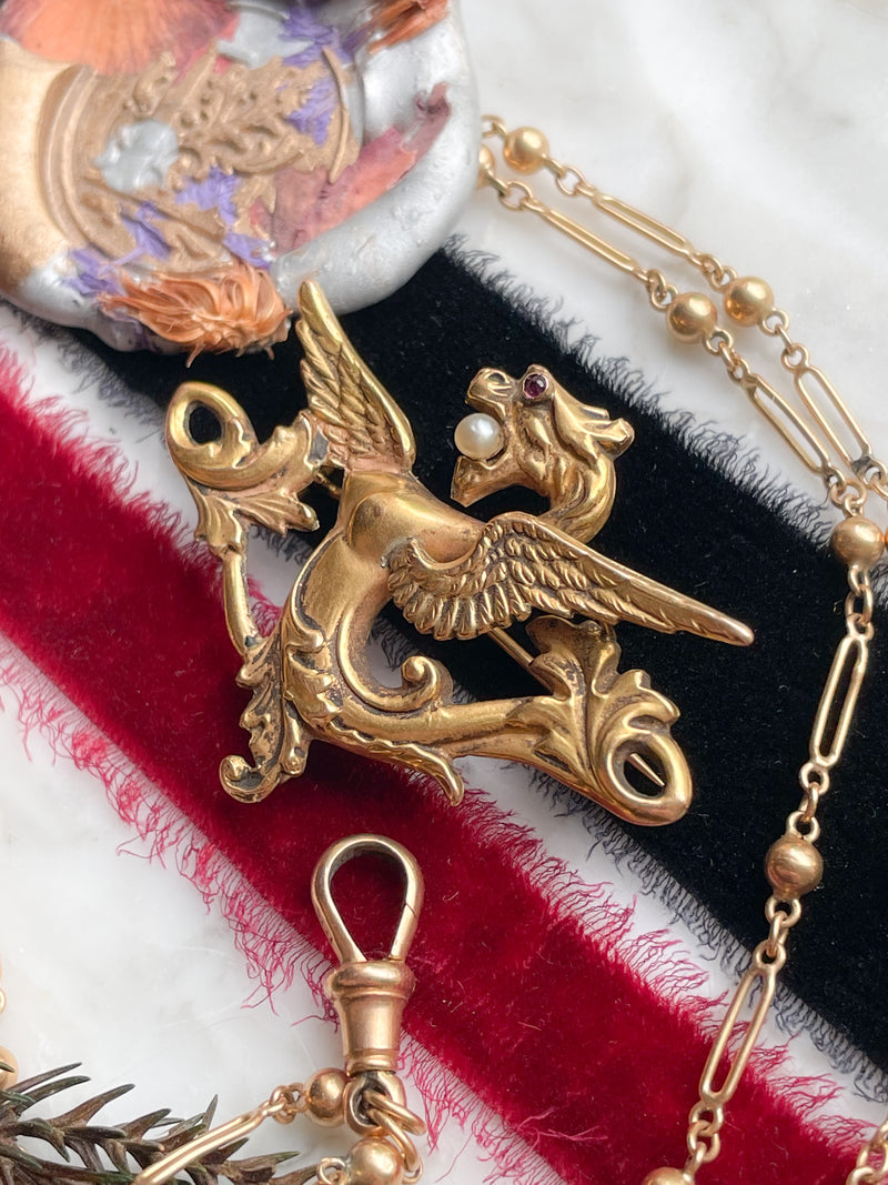 18k Art Nouveau Griffin Brooch