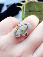 14k Gold Bearing Quartz Ring w/ Diamond Halo