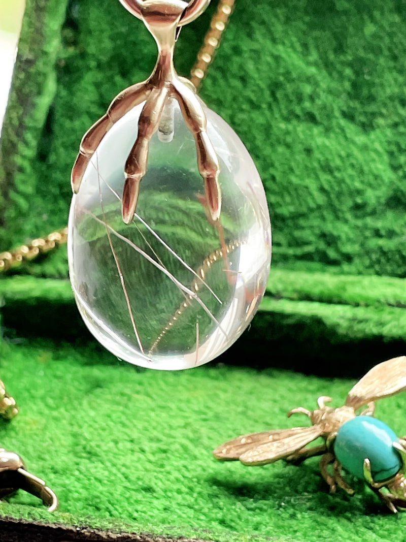 10k Rutile Quartz Egg w/ Avian Claw