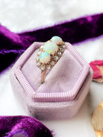 14k Antique Three Opal & Diamond Halo Ring