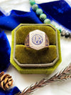 14k Art Deco White & Blue Enamel Signet Ring