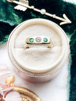 14k Vintage Emerald & Diamond Flush Mounted Ring