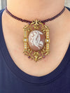 14k Antique Diamond & Garnet Shell Cameo Pendant