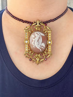 14k Antique Diamond & Garnet Shell Cameo Pendant