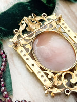 14k Antique Diamond & Garnet Shell Cameo Pendant