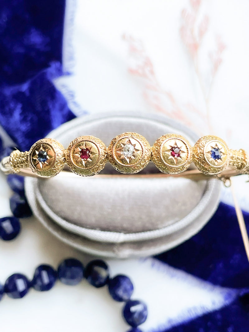 15k Victorian Etruscan Revival Gemstone Bangle