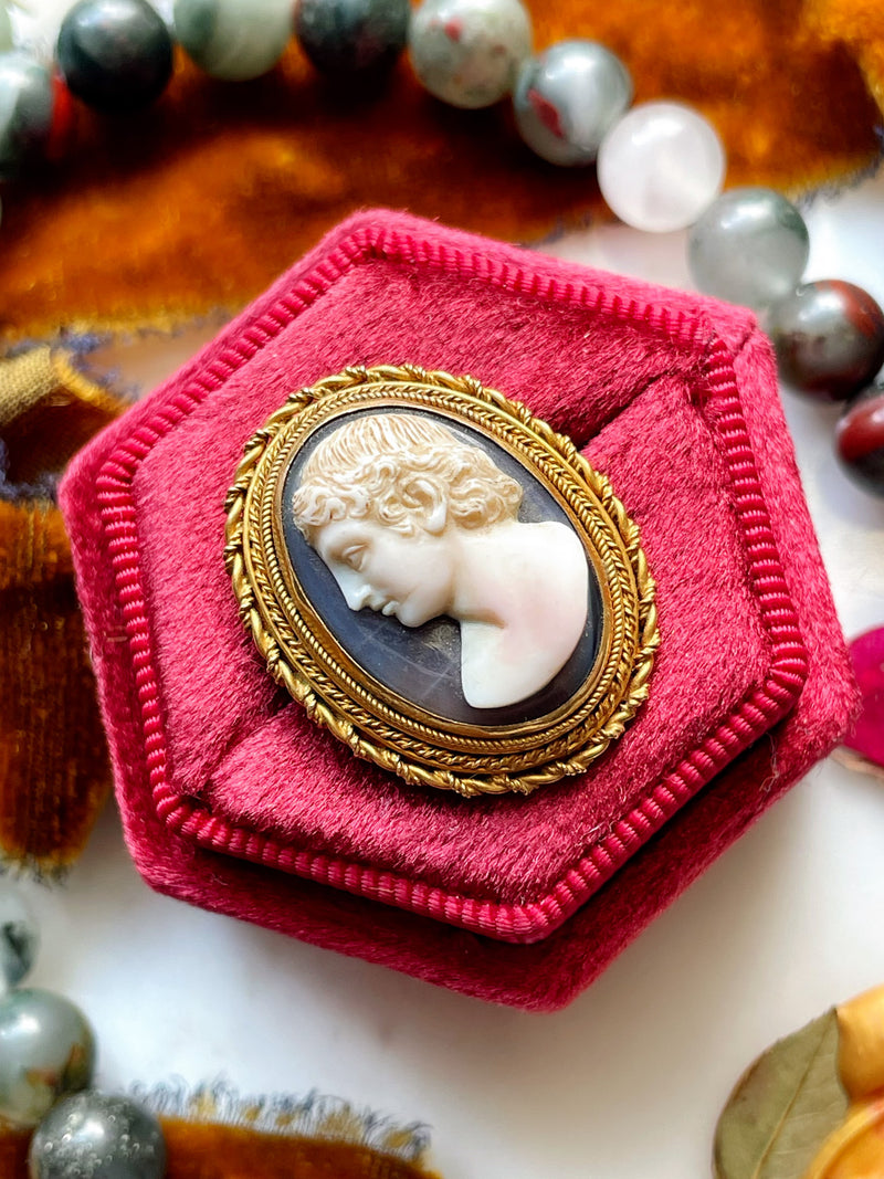 14k Victorian Hardstone Adonis Cameo Brooch