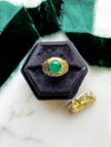 18k Emerald Cabochon Floral Etched Ring