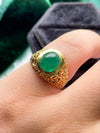 18k Emerald Cabochon Floral Etched Ring