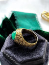 18k Emerald Cabochon Floral Etched Ring