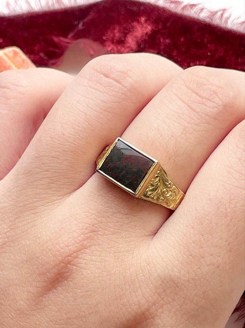 14k Antique Bloodstone Signet Ring