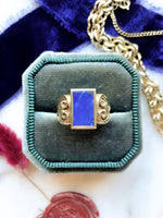 14k Vintage Etruscan Revival Lapis Signet Ring