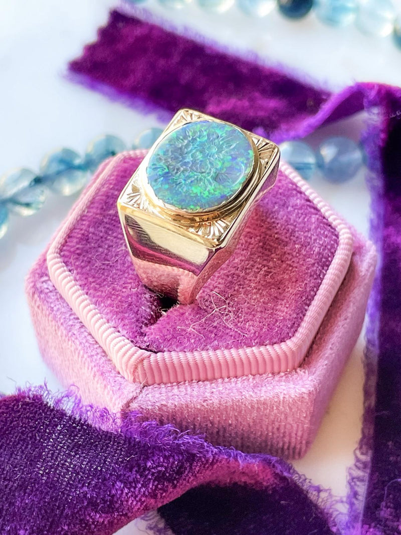 14k Vintage Hand Carved Opal Ring