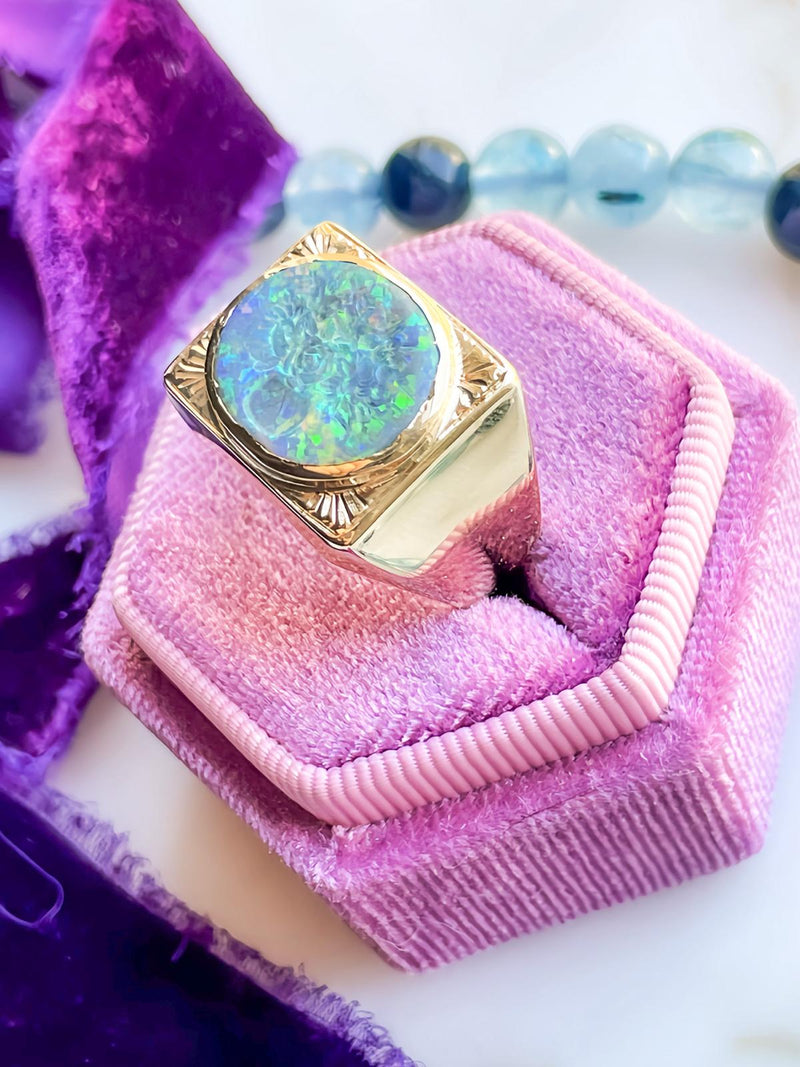 14k Vintage Hand Carved Opal Ring