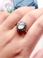 14k Vintage Moonstone Cabochon w/ Diamond Halo