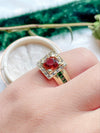 18k Vintage Garnet, Citrine, & Diamond Ring