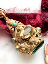 18k Art Nouveau Citrine, Turquoise & Paste Fob