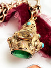 18k Art Nouveau Citrine, Turquoise & Paste Fob