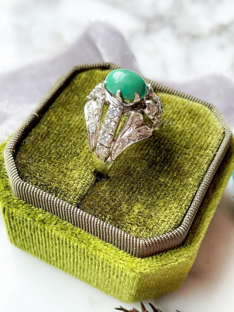 10k Vintage Diamond & Turquoise Bombe Ring