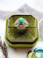 10k Vintage Diamond & Turquoise Bombe Ring