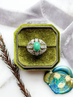 10k Vintage Diamond & Turquoise Bombe Ring