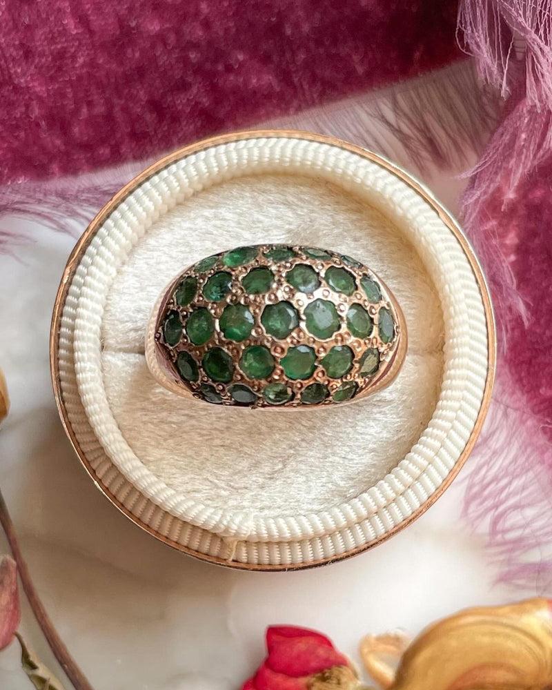 14k Vintage Green Tourmaline Bombe Ring