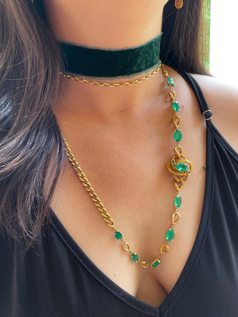 12k Victorian 24cttw Natural Emerald Necklace